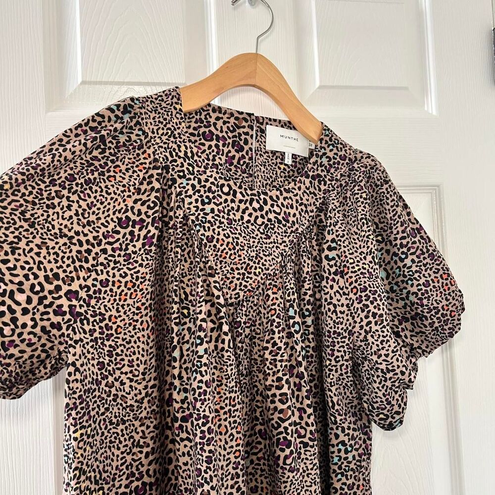 Munthe Puffy Sleeve Animal Print Babydoll Dress, Size 38 – Excellent Condition
